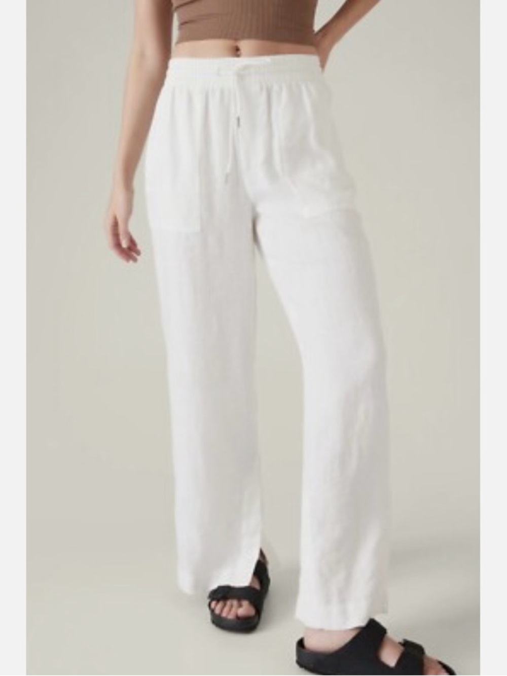 Athleta Retreat 100% Linen High Rise Wide Leg Pant Womens Size 4 White Pull On
